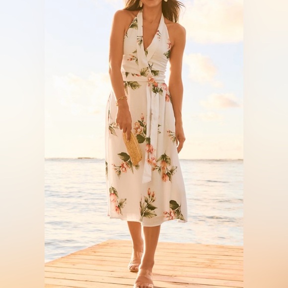 Tommy Bahama Floral Halter Midi Dress - White and Pink - Picture 1 of 13